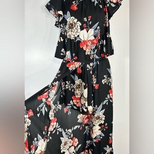 Peach Love Matching Floral Set Top And Shorts With Skirt Overlay Size Small